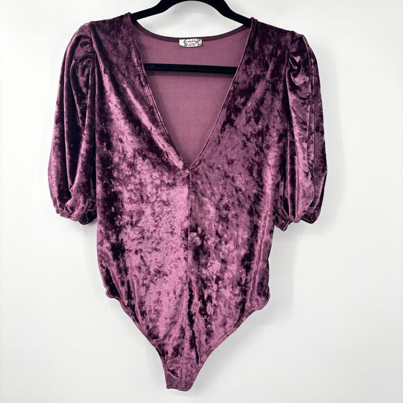 Free People Intimately Don’t You Wish Velvet Bodysuit in Burgundy Purple Small - Picture 1 of 8